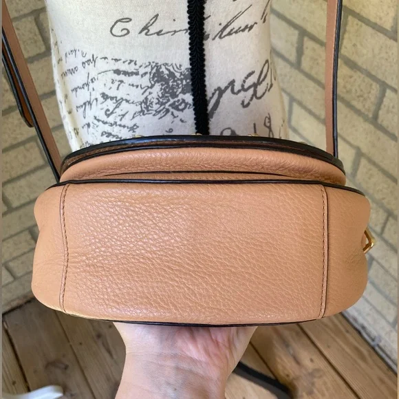 Rebecca Minkoff Tan Pebbeled Leather Saddle Bag Studded Crossbody Purse - Picture 10 of 17